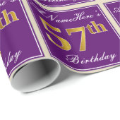 Elegant, Lila, Imitate Gold 57. Geburtstag + Name Geschenkpapier (Rolleneckpunkt)