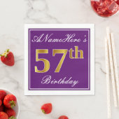 Elegant Lila, Imitate Gold 57. Geburtstag + Name Serviette (Beispiel)