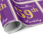Elegant, Lila, Imitate Gold 59. Geburtstag + Name Geschenkpapier (Rolleneckpunkt)