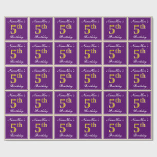 Elegant, Lila, Imitate Gold 5. Geburtstag + Name Geschenkpapier