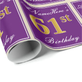 Elegant, Lila, Imitate Gold 61. Geburtstag + Name Geschenkpapier (Rolleneckpunkt)