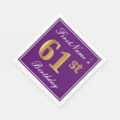 Elegant Lila, Imitate Gold 61. Geburtstag + Name Serviette (Ecke)