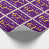 Elegant, Lila, Imitate Gold 62. Geburtstag + Name Geschenkpapier (Ecke)