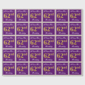 Elegant, Lila, Imitate Gold 62. Geburtstag + Name Geschenkpapier (Flach)