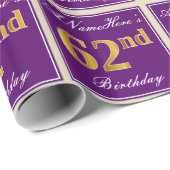 Elegant, Lila, Imitate Gold 62. Geburtstag + Name Geschenkpapier (Rolleneckpunkt)