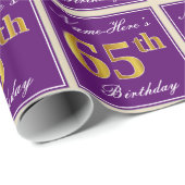 Elegant, Lila, Imitate Gold 65. Geburtstag + Name Geschenkpapier (Rolleneckpunkt)