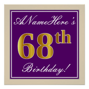 Elegant, Lila, Imitate Gold 68. Geburtstag + Name Poster