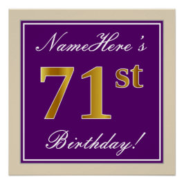 Elegant, Lila, Imitate Gold 71. Geburtstag + Name Poster