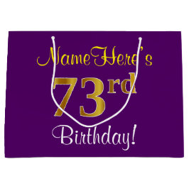 Elegant, Lila, Imitate Gold 73. Geburtstag + Name Große Geschenktüte