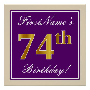 Elegant, Lila, Imitate Gold 74. Geburtstag + Name Poster