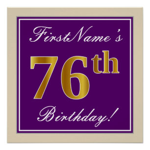 Elegant, Lila, Imitate Gold 76. Geburtstag + Name Poster