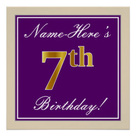 Elegant, Lila, Imitate Gold 7. Geburtstag + Name Poster