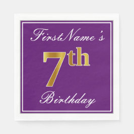 Elegant Lila, Imitate Gold 7. Geburtstag + Name Serviette