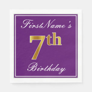 Elegant Lila, Imitate Gold 7. Geburtstag + Name Serviette