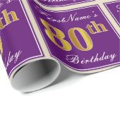 Elegant, Lila, Imitate Gold 80. Geburtstag + Name Geschenkpapier (Rolleneckpunkt)