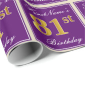 Elegant, Lila, Imitate Gold 81. Geburtstag + Name Geschenkpapier (Rolleneckpunkt)