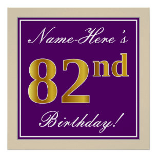 Elegant, Lila, Imitate Gold 82. Geburtstag + Name Poster