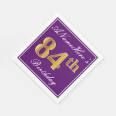 Elegant Lila, Imitate Gold 84. Geburtstag + Name Serviette (Ecke)