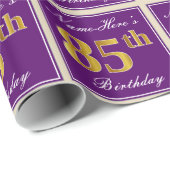 Elegant, Lila, Imitate Gold 85. Geburtstag + Name Geschenkpapier (Rolleneckpunkt)