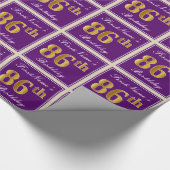 Elegant, Lila, Imitate Gold 86. Geburtstag + Name Geschenkpapier (Ecke)