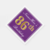 Elegant Lila, Imitate Gold 86. Geburtstag + Name Serviette (Ecke)