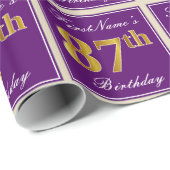 Elegant, Lila, Imitate Gold 87. Geburtstag + Name Geschenkpapier (Rolleneckpunkt)