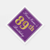 Elegant Lila, Imitate Gold 89. Geburtstag + Name Serviette (Ecke)