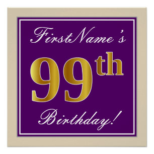 Elegant, Lila, Imitate Gold 99. Geburtstag + Name Poster