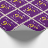 Elegant, Lila, Imitate Gold 9. Geburtstag + Name Geschenkpapier (Ecke)