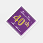Elegant Lila, Imitats Gold 40. Geburtstag + Name Serviette (Ecke)