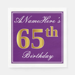 Elegant Lila, Imitats Gold 65. Geburtstag + Name Serviette