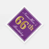 Elegant Lila, Imitats Gold 66. Geburtstag + Name Serviette (Ecke)