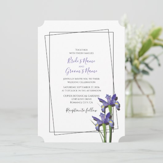 Elegant Lila Iris Wedding Einladungen (Stehend Vorderseite)