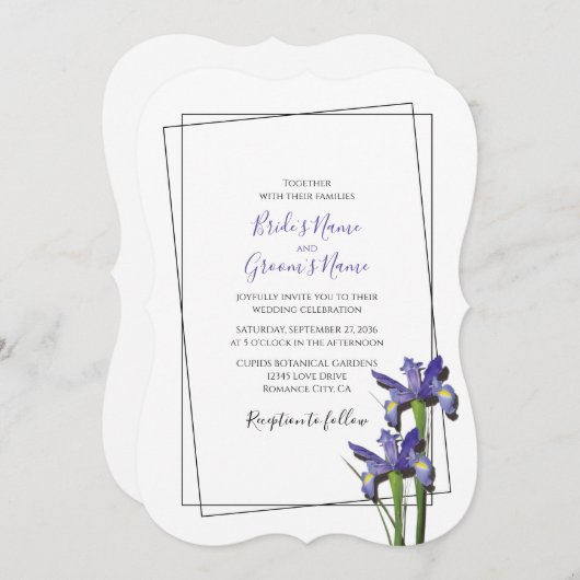 Elegant Lila Iris Wedding Einladungen (Vorne/Hinten)
