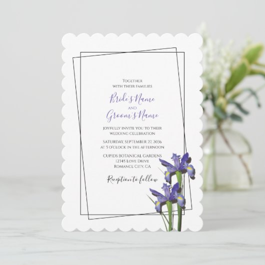 Elegant Lila Iris Wedding Einladungen (Stehend Vorderseite)