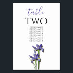 Elegant Lila Iris Wedding Guest Names Tischnummer<br><div class="desc">Dieses elegante Blumendesign besticht durch lila Reisungen. Die schönen lila Reisen sind unter der Tischnummer positioniert. Das elegante,  blumengeschmückte Hochzeitsdesign eignet sich ideal für jedes Hochzeitsthema. Elegante Iris Blume Hochzeitsdesign Tischnummer mit modernen Elementen. Auch die passenden Hochzeitseinladungen und andere Schreibwaren sind verfügbar.</div>