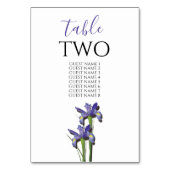Elegant Lila Iris Wedding Guest Names Tischnummer (Vorderseite)