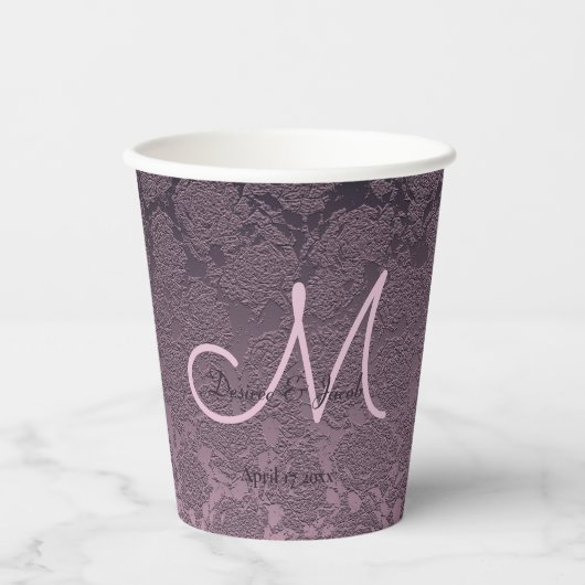 Elegant Lila Lavender Mauve Wedding Monogram Pappbecher (Vorderseite)