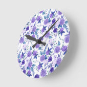 Elegant Lila Lilac Floral On White Runde Wanduhr (Winkel)