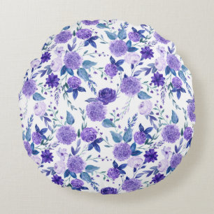 Elegant Lila Lilac Floral On White Rundes Kissen