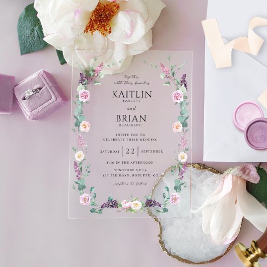 Elegant Lila, Mauve, Pastel Floral Wedding Acryleinladungen