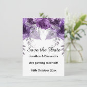 ELEGANT LILA METALLIC FLORAL SAVE THE DATE (Stehend Vorderseite)