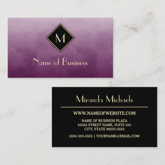 Elegant Lila mit einfachem Goldmonogramm Visitenkarte (Vorne/Hinten)