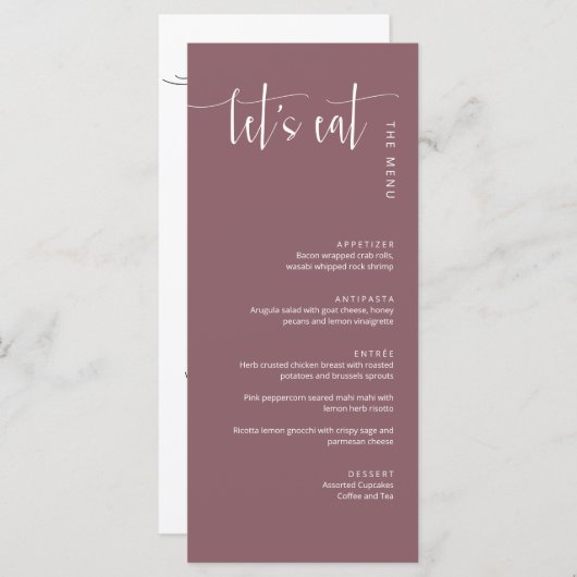 Elegant Lila modern Minimal essen Speisekarte (Vorne/Hinten)