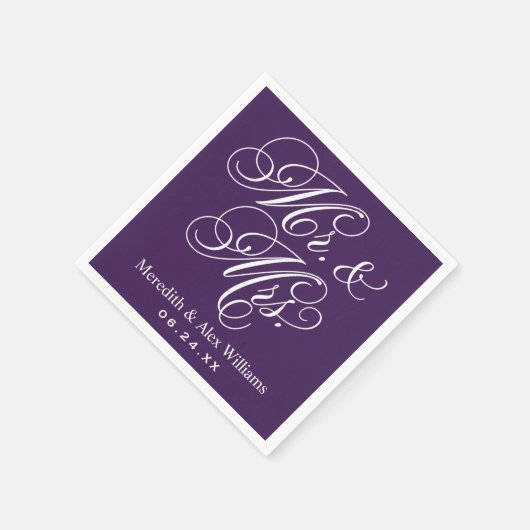 Elegant Lila Mr. and Mrs. Script Custom Monogram Serviette (Ecke)