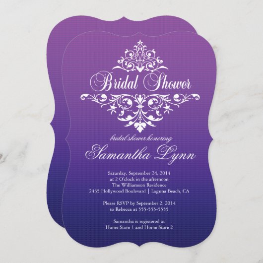 Elegant Lila Ombre Bridal Dusche Einladung (Vorne/Hinten)