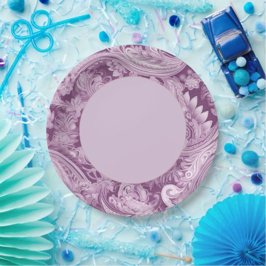 Elegant Lila Paisley Border Pappteller (Party)