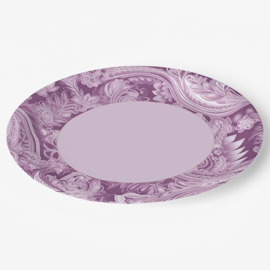 Elegant Lila Paisley Border Pappteller (Schrägansicht)