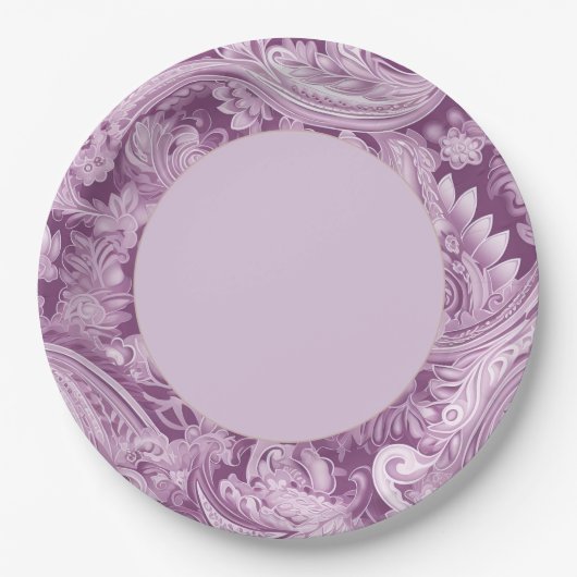Elegant Lila Paisley Border Pappteller (Vorderseite)