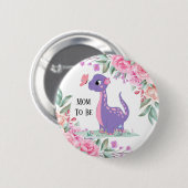 Elegant Lila Pink Dinosaur Butterfly Baby Dusche Button (Vorne & Hinten)
